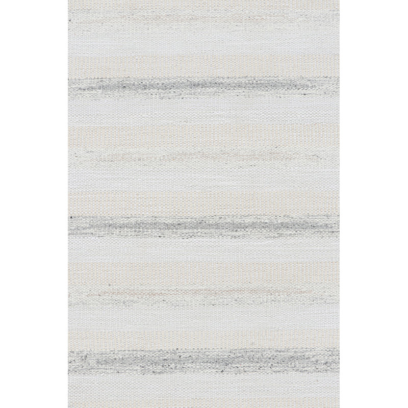 Rug & Kilim’S Scandinavian Runner Rug In White And Gray With Stripes, Rectangle 8' x 10'