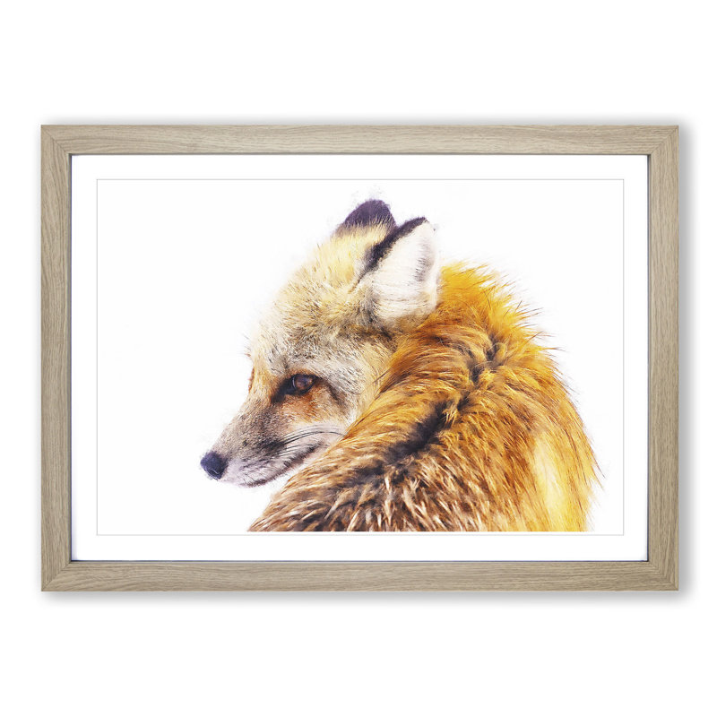 Red Fox in Winter - Picture Frame Painting Print, 24cm H x 33cm W x 2cm D, Oak Framed