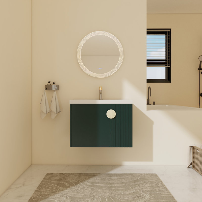 Ensemble de meuble-lavabo simple 27,83 po avec plateau en céramique Espitia, Vert, Or
