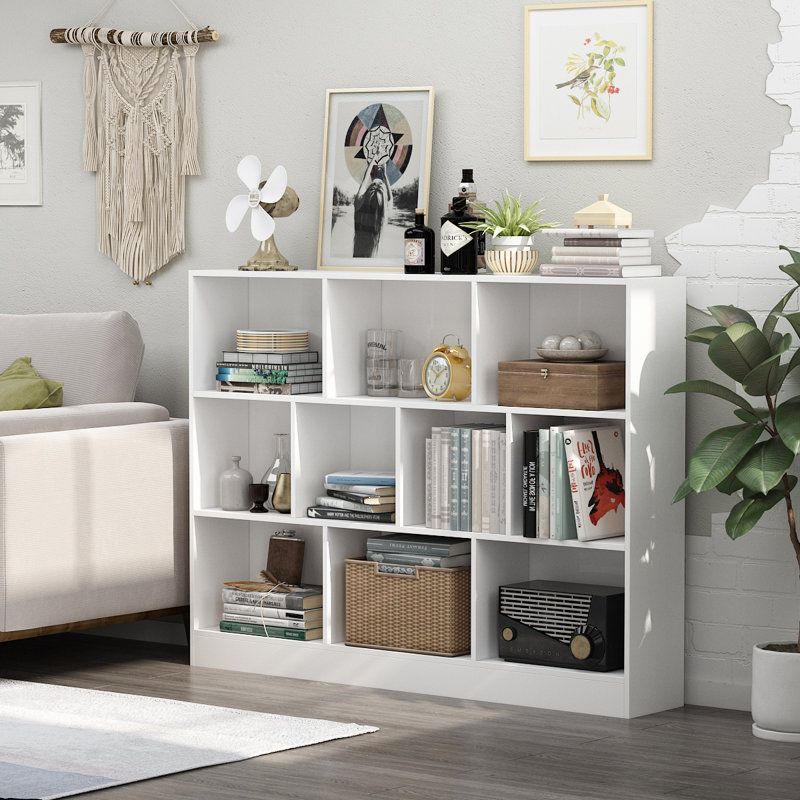 Bibliothèque blanche moderne à plusieurs compartiments avec panneau arrière lisse et imperméable - Rangement durable et spacieux pour le salon, la chambre à coucher ou le bureau
