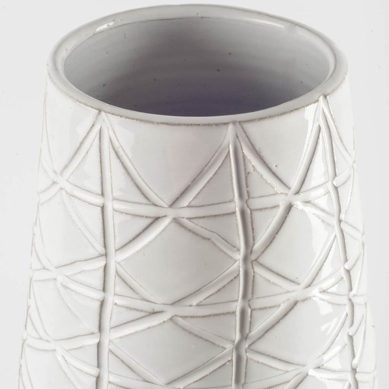 Vase de table en céramique blanc / gris, H 10 po x l 11 po x P 14 po
