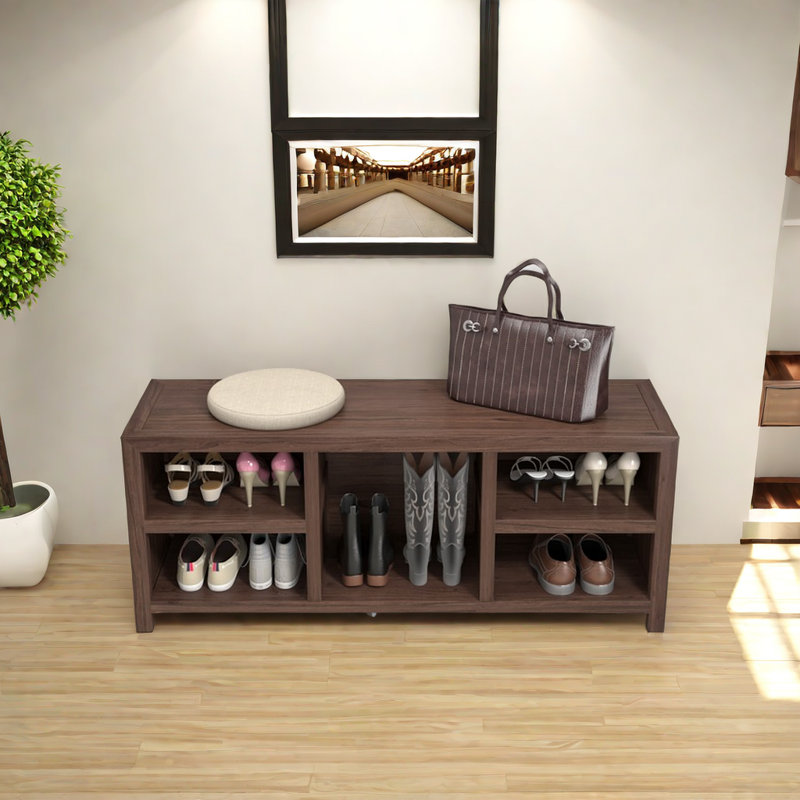 Banc de rangement pour chaussures en bois massif 5 paires