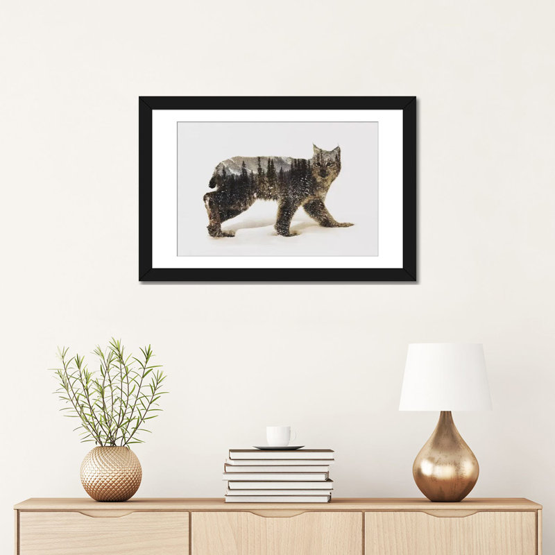 « lynx ii », impression sur toile tendue, H 16 po x l 24 po x P 1 po, Papier d'art encadré noir, Blanc