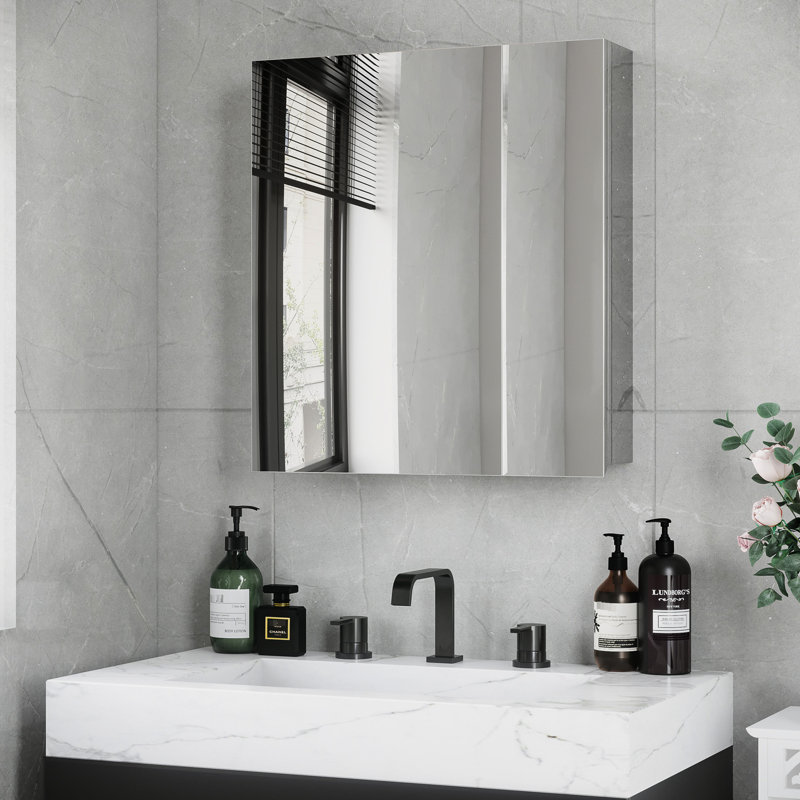 Armoire murale de salle de bain avec miroir - étagères de rangement en acier inoxydable