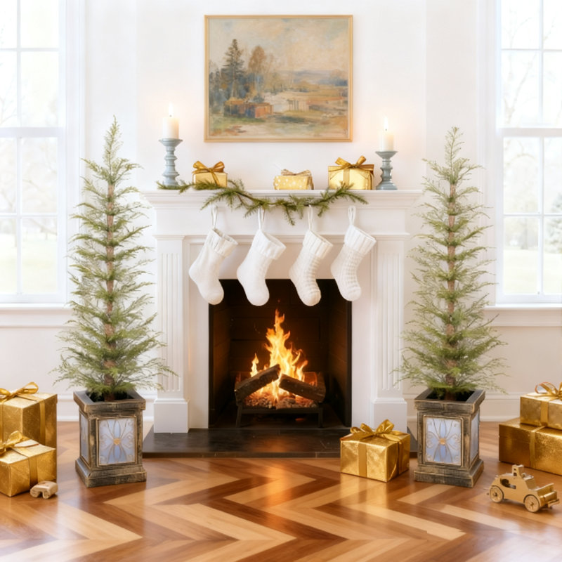 Arbre de Noël pré-éclairé, 2 arbres d'entrée éclairés pour porte d'entrée, sentier, entrée, décorations de Noël d'entrée