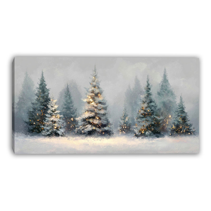 «Twinkling Pines Winter Glow», art mural sur toile tendue, H 27,5 po x l 55 po