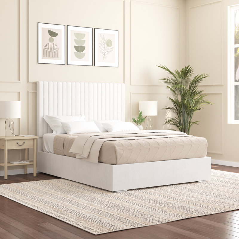 Aidean Upholstered Bed Frame, White, Small Double (4')