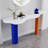 Console blanche en pierre frittée de forme libre; console en métal-107934757