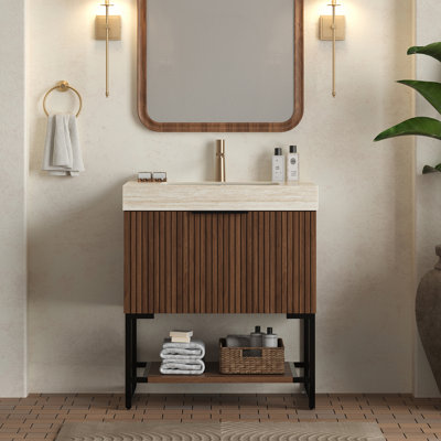 Yolan 30" Freestanding Bathroom Vanity with Sintered Stone Top & Undermount Ceramic Basin