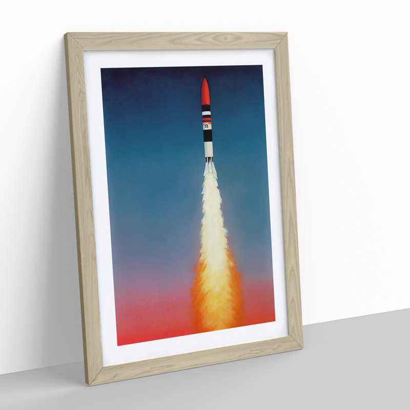 XV1022-4004X Spaceship Rocket In Flight No.1 - Single Picture Frame Print, 34cm H x 25cm W x 2cm D, Oak