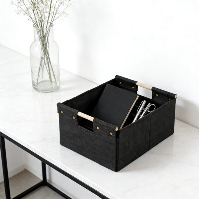 Foldable Fabric Storage Bins With Wooden Handles, Washable Decorative Organizer Boxes For Home, Laundry, And Shelf Storage