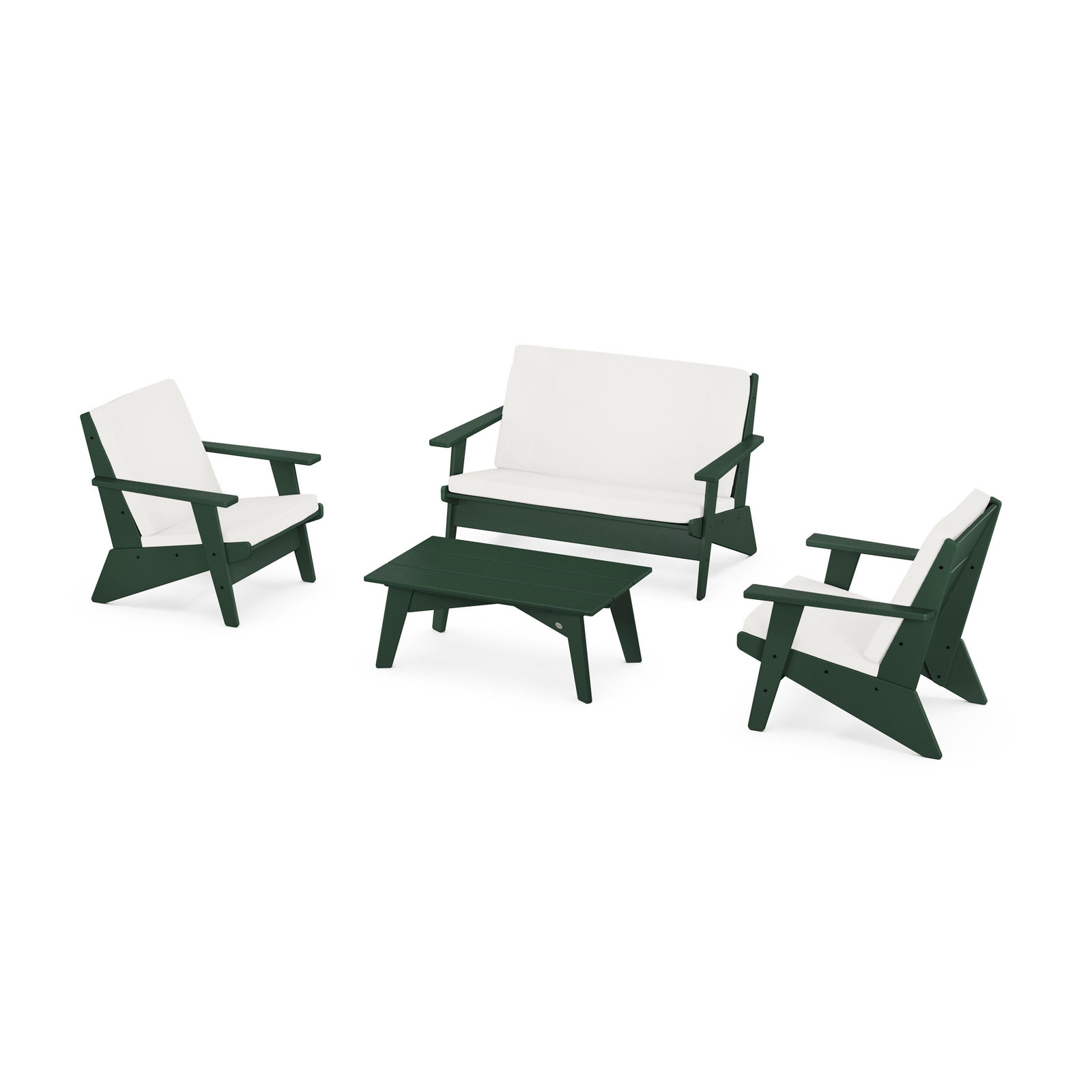 Riviera Modern Lounge 4-Piece Set, Green, Natural Linen