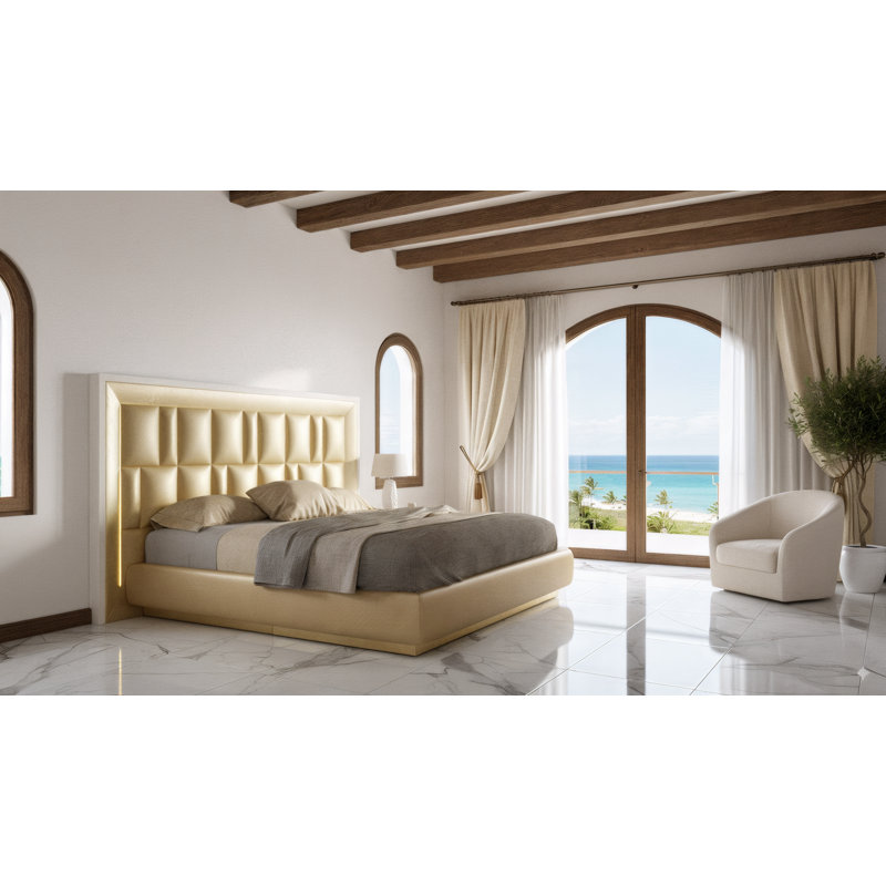 Annalya Vegan Leather Panel Bed, King, Matte
