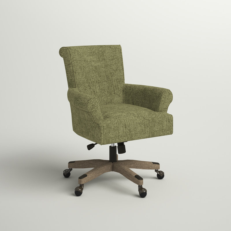 Olive Green High Back Swivel Office Armchair with Wood Base