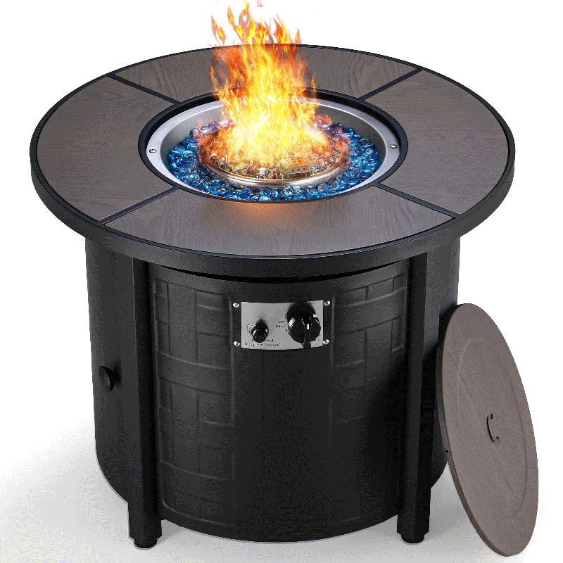 Table de foyer d'extérieur au propane de 30 po avec couvercle et pierre bleue, foyer d'extérieur au gaz circulaire à auto-allumage de 50 000 BTU pour l'extérieur, certifié CSA