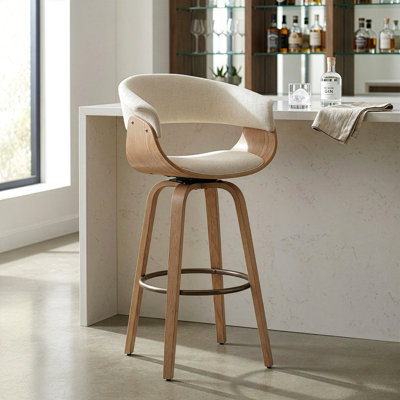 Berkeley Beige Upholstered Fabric Counter Stool with Natural Wood Accent Legs