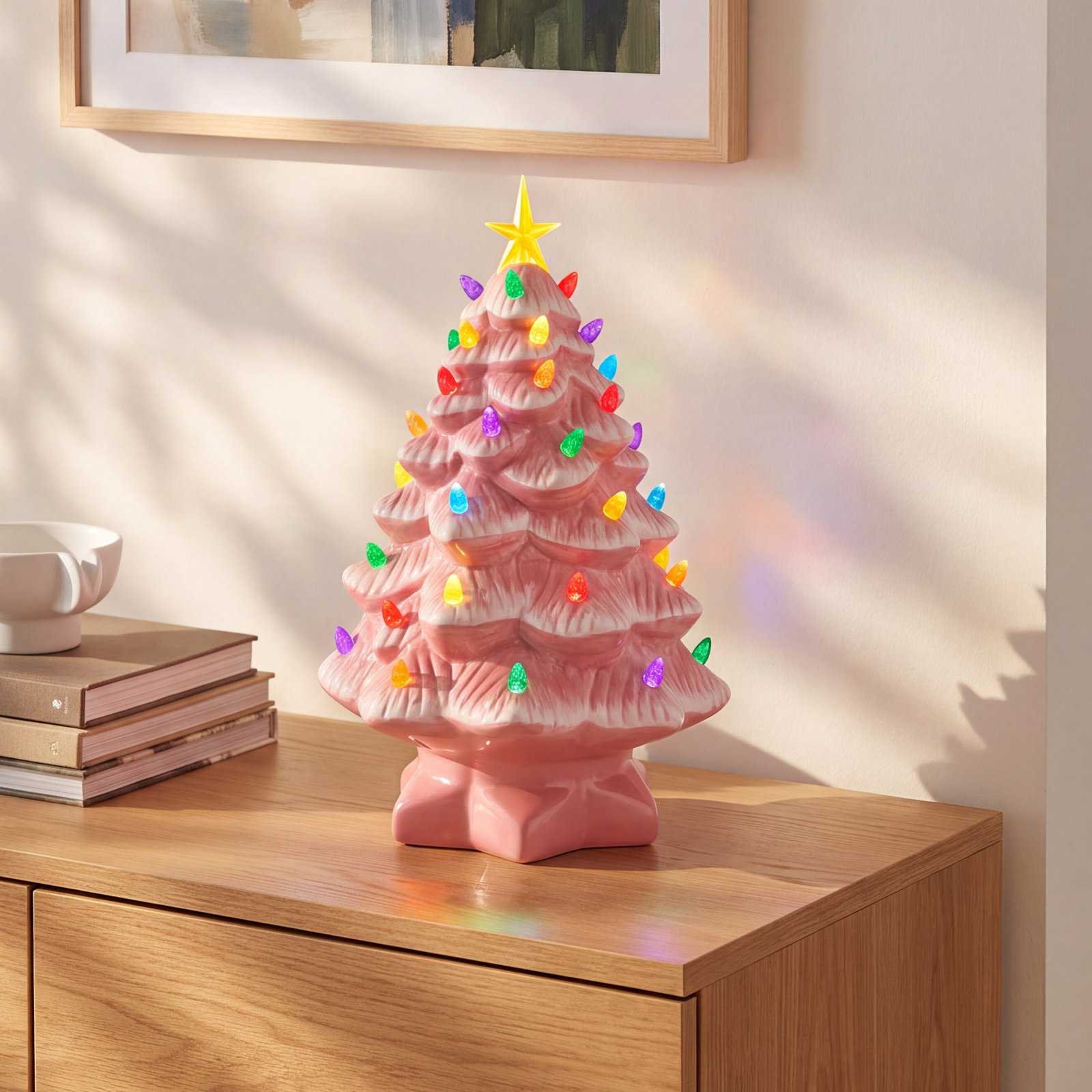 Nostalgic White Ceramic Tabletop Tree, Pink