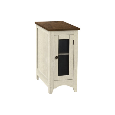 Narrow Side Table For Bedroom And Living Room: Antique White Brown Veneer, Storage With Metal Knob, Easy Assembly Cleaning Transitional Table: Design Storage, Ideal Room, To Clean