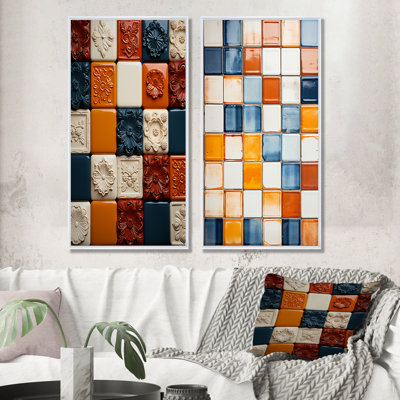 «Earth Tones Color Palette Tiles II», ensemble de 2 impressions sur toile abstraites