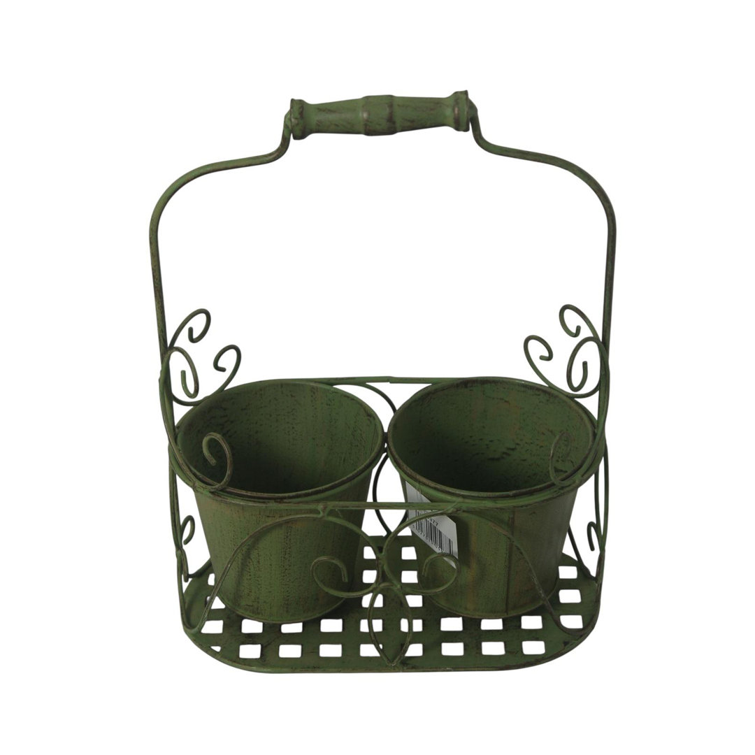 Metal Garden 2 Pot Planter - Hand-Finished Dual Plant Stand with Carry Handles for Patio, Balcony and Garden Décor