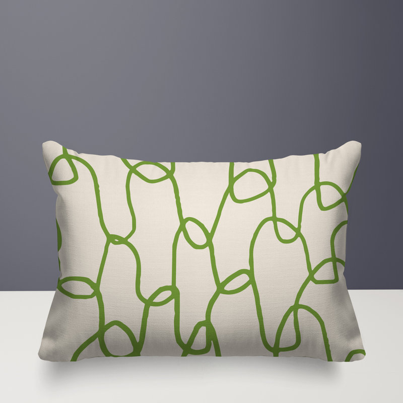 Oreiller rectangulaire réversible intérieur / extérieur Fina, H 18 po x l 25 po, Chartreuse / noir / blanc cassé