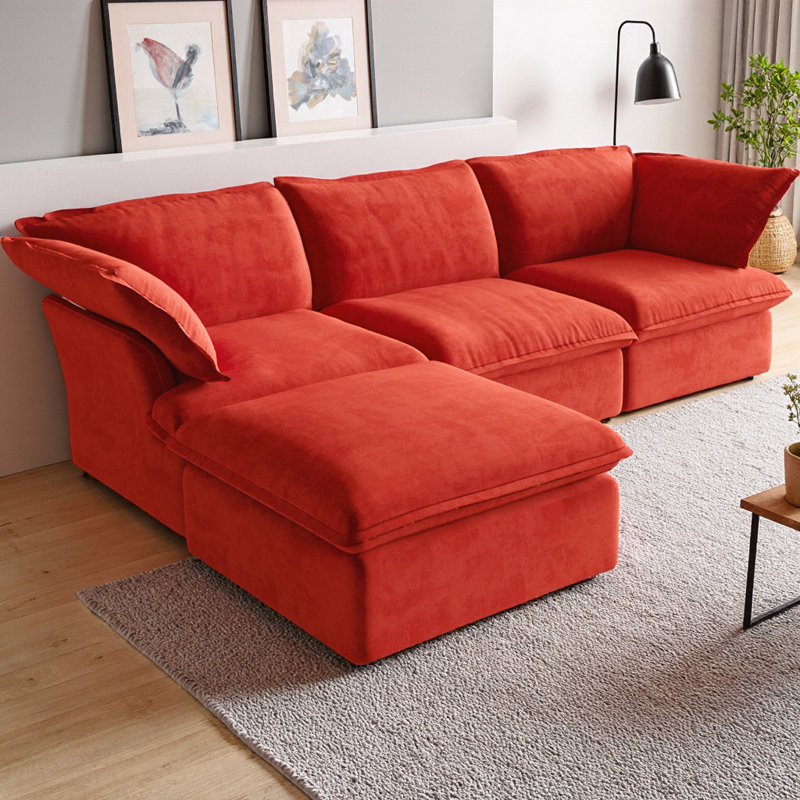 Canapé modulaire en forme de L en velours avec repose-pieds avec rangement, canapé 4 places Cloud avec rembourrage en duvet et mousse, housses amovibles pour animaux de compagnie pour le salon