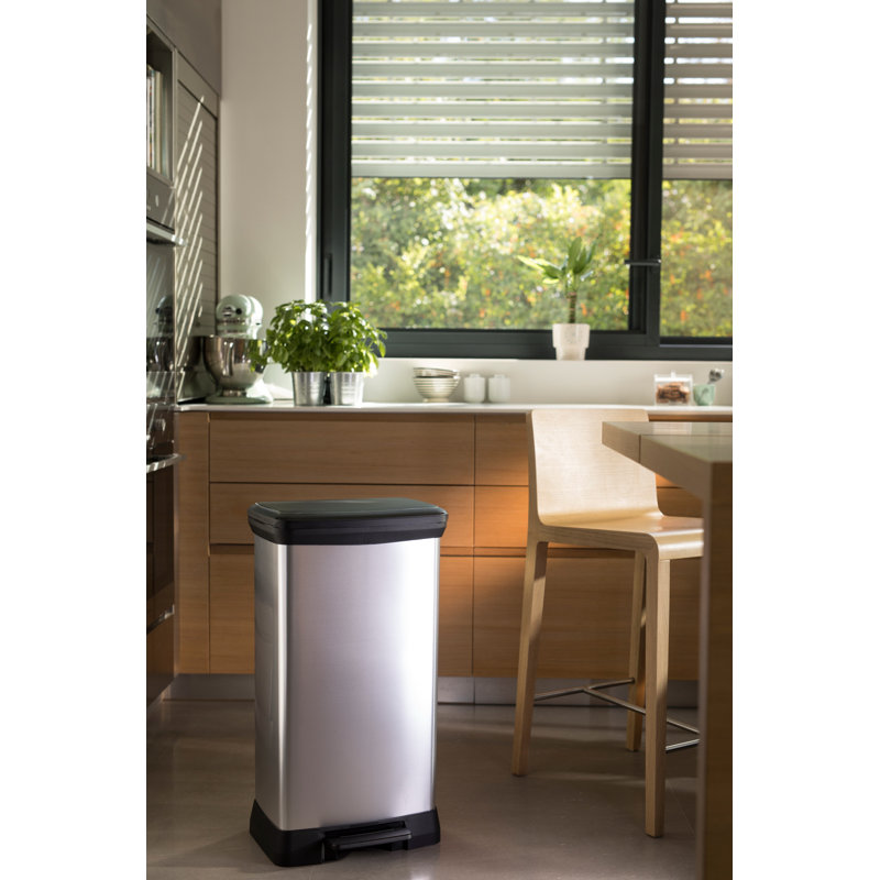 Decobin Waste Bin 50L With Foot Pedal Silver Metallic