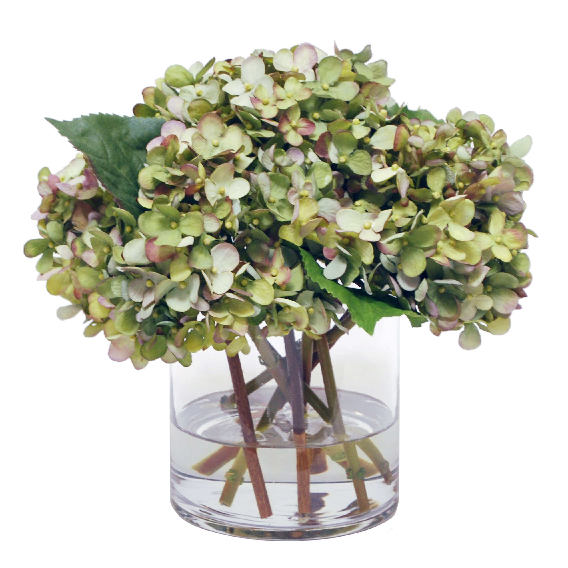 Winward Silks Hydrangea Floral Arrangement in Glass Vase Perigold