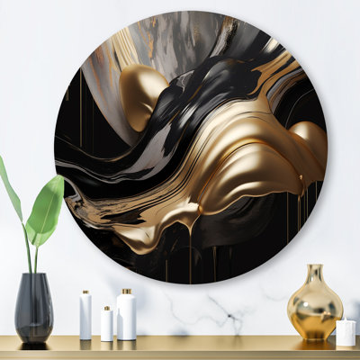 Gold And Black Captivating Marble II - Abstract Wall Decor on Metal
