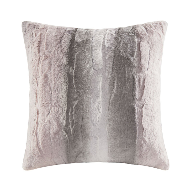 Faux Fur Striped Throw Pillow, Blush/Gray