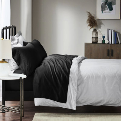 King Sheet - 1500 Thread Cotton Blend, Wrinkle Weave, Deep Pocket Fits Up To 18", 2 Pillowcases, Machine Washable, Black Count Sheets Blend Wrinkle, Weave , Fitted,