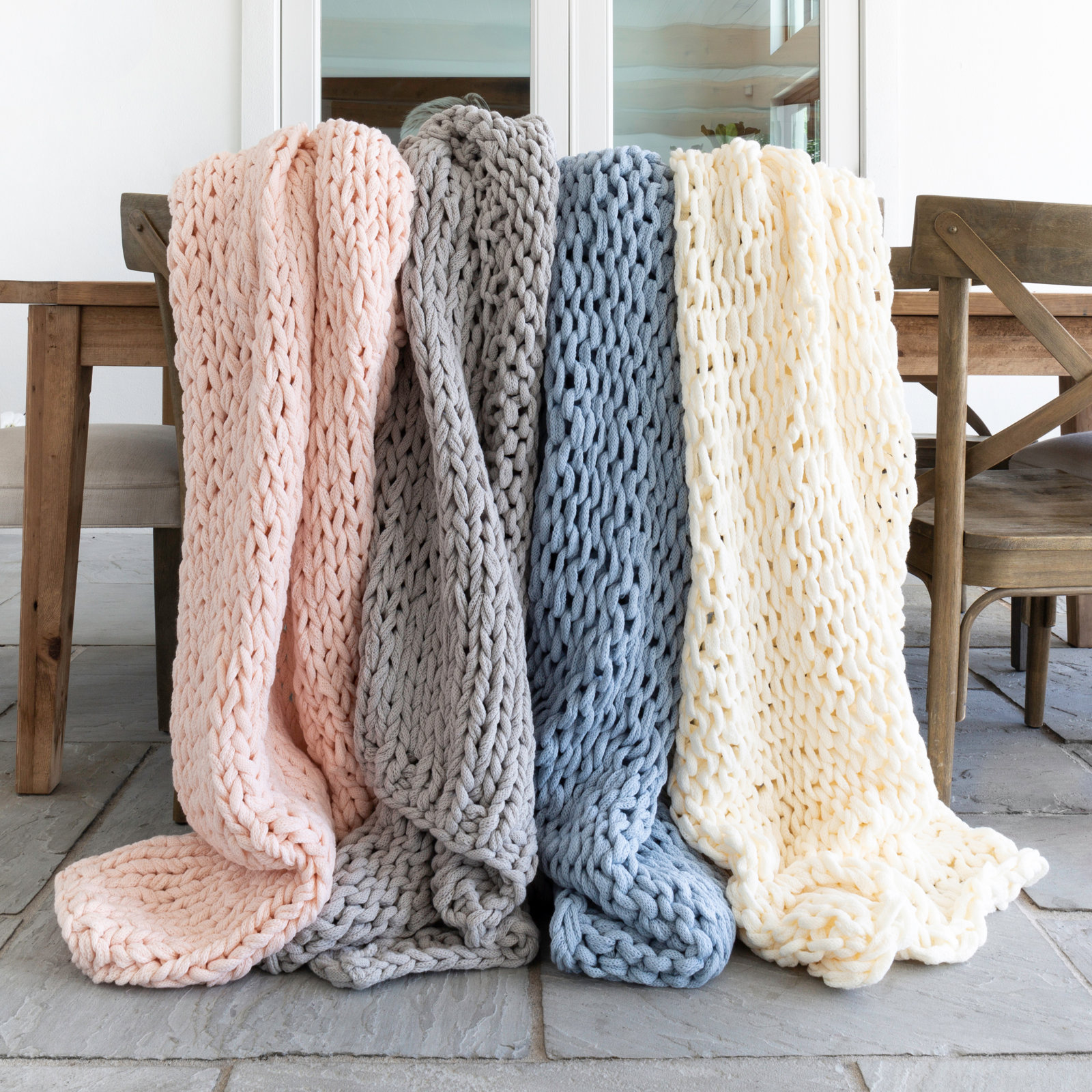 Handmade Knit Throw Blanket, Blue