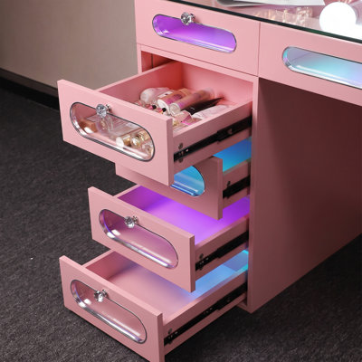 Pre‑Assembled Large 59" Makeup Vanity HD Glass Top Built-in LED Light Strips Large 11 Drawers Diamond Handles USB and Type-C