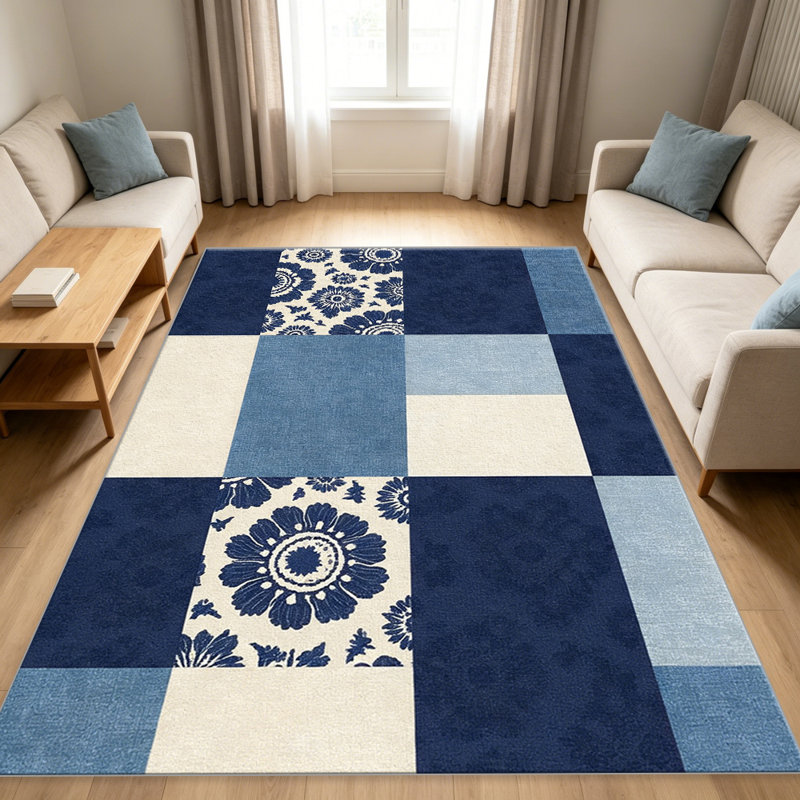 Vintage Floral Patchwork Blue carpet-easy to clean, machine-washable, soft and comfortable; suitable for door mats, kitchens, living rooms, bedrooms, corridors, and laundry areas. Easy to clean, durable carpet for home decoration.