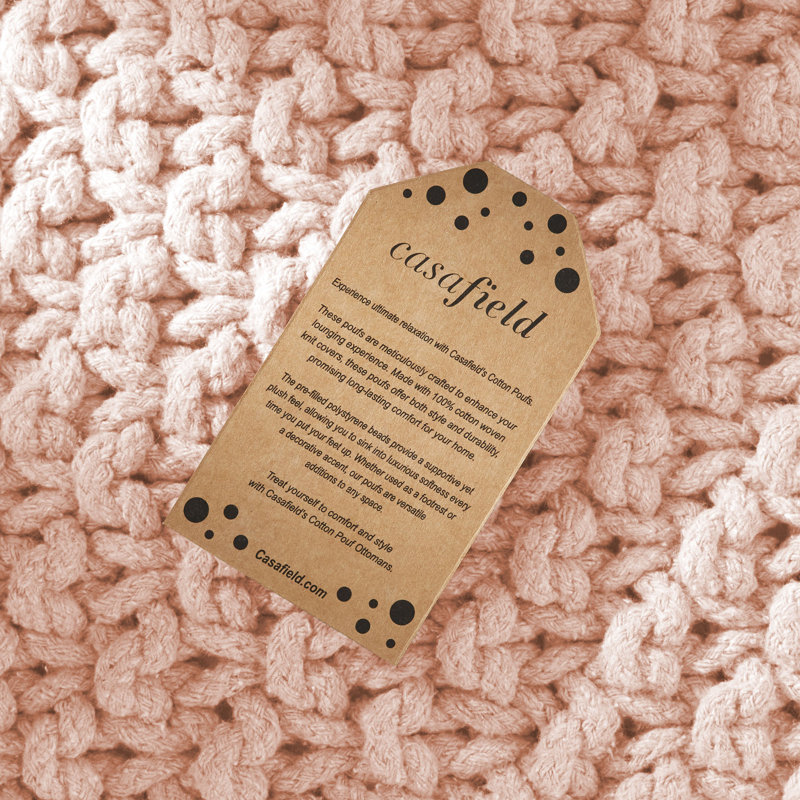 Casafield Square Pouf Ottoman, Cotton Knit Upholstered Footrest - Light Pink, Light Pink, Square