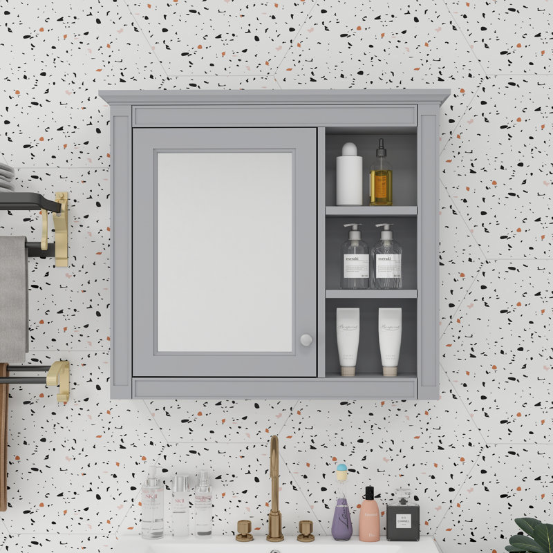 Armoire à pharmacie à miroir fixée au mur l 30 po H 28 po Roelien, Gris
