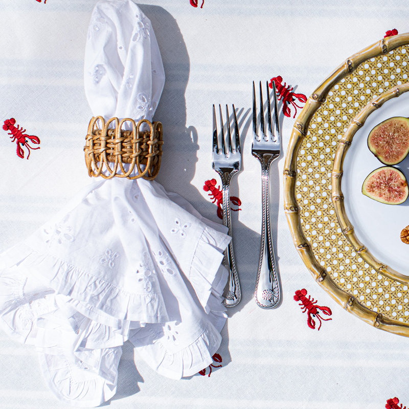 White Cotton Eyelet Table Tissue with Ruffled Border