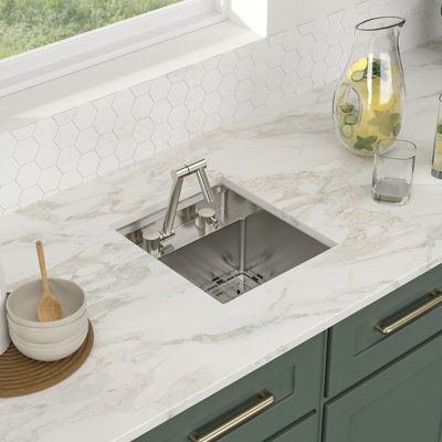 15" x 18" Undermount Kitchen Sink Stainless Steel Brushed Workstation Bar Sink with Folding Faucet