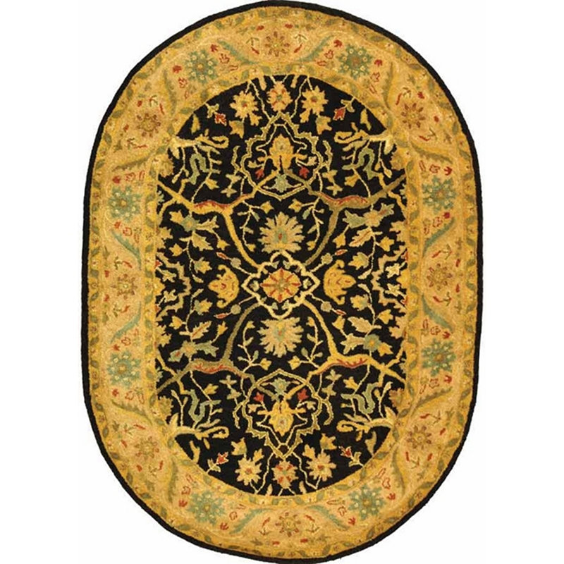 Dunbar Oriental Handmade Tufted Wool Black/Yellow Area Rug, Oval 7'6" x 9'6"