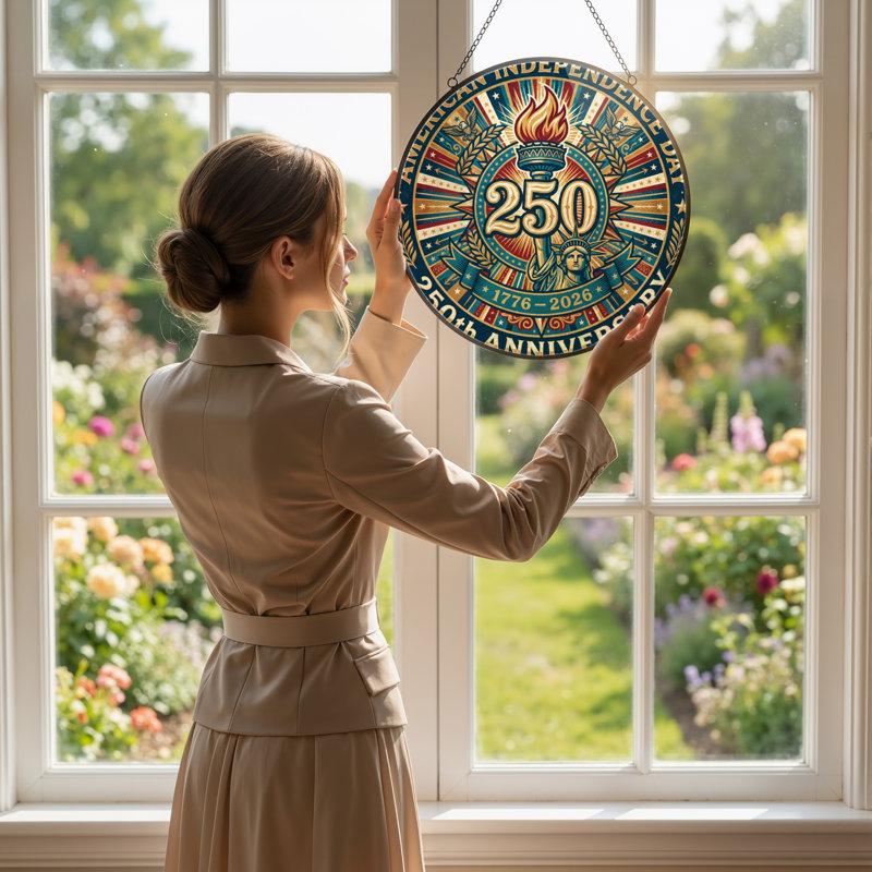 Panneau de fenêtre en verre pour décoration intérieure American Independance USA 250th Anniversary - H 12 po, H 12 po