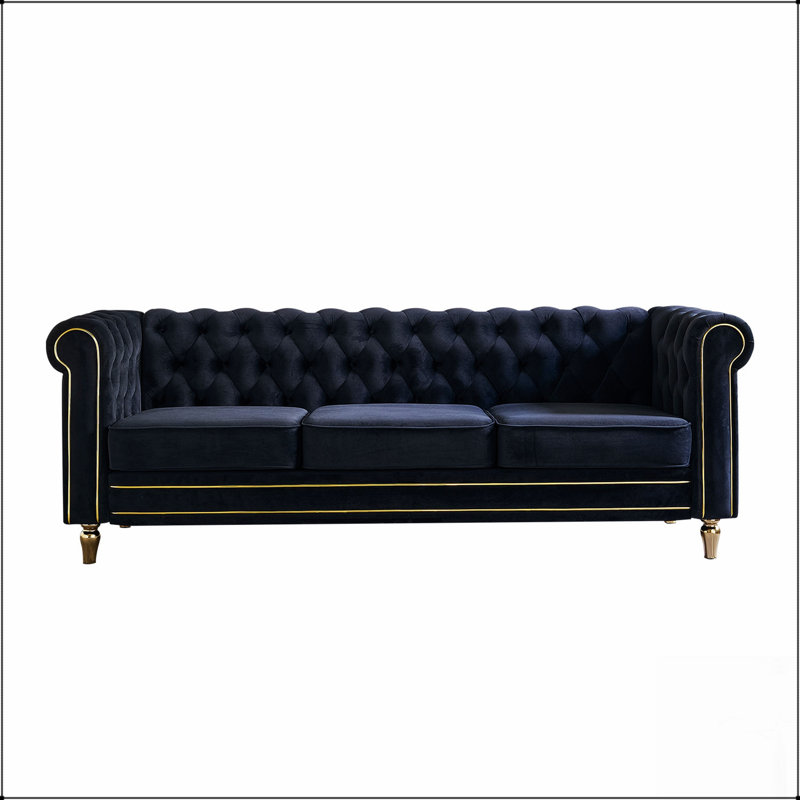 Canapé Chesterfield en velours avec capitonnage profond pour un confort et un style de salon élégants, Noir