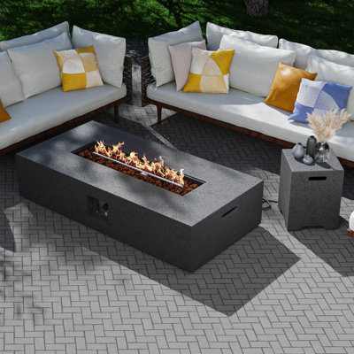 56" Rectangle Concrete Propane Fire Pit Table With Propane Tank Cover