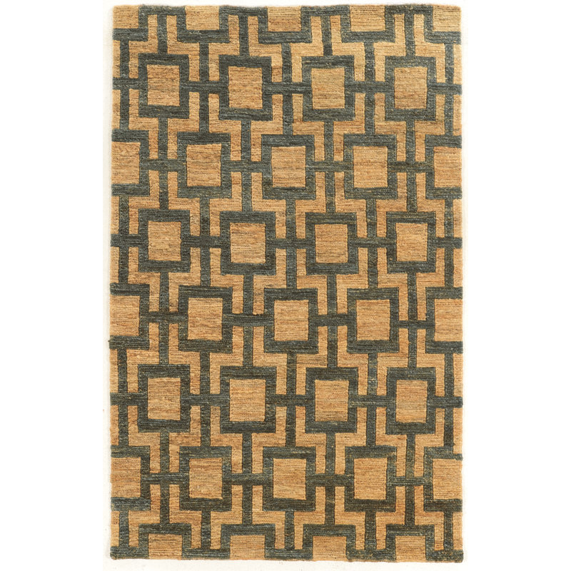 Tapis décoratif en jute noué à la main à motif géométrique Chloraka/ardoise, Rectangle 8 pi x 11 pi