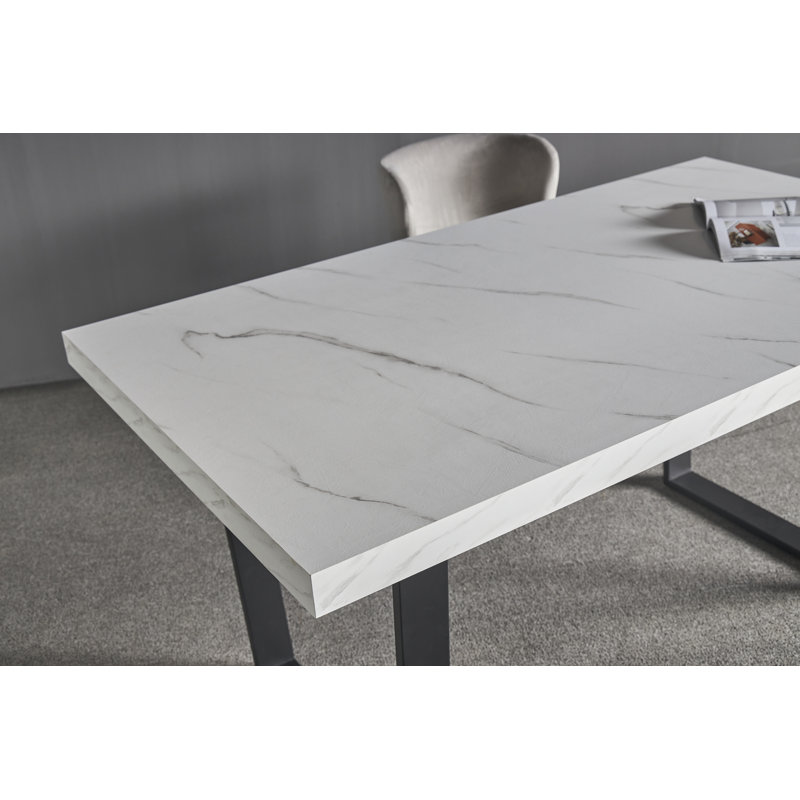 Aarvi 120 cm x 40 cm Marble Bench with Black Metal Legs