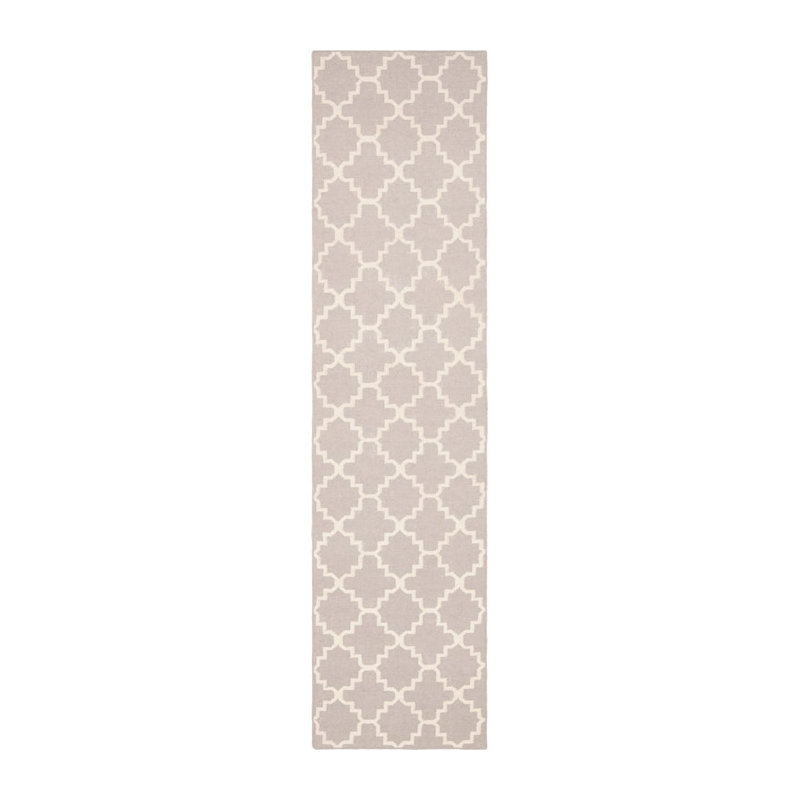Rodgers Hand Woven Flat Weave Wool/Cotton Geometric Rug in Gray, Runner 2'6" x 12'