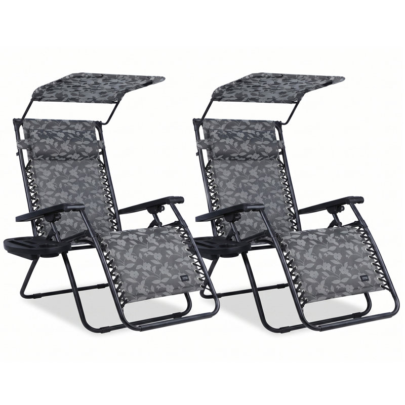  Ensemble de 2 chaises longues d'extérieur à zéro gravité de 30 po de large avec auvent, Grey Floral 1
