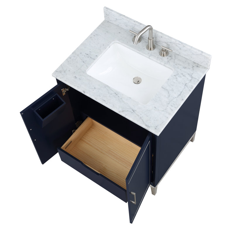 Gracie 30'' W Single Vanity, Pacific Blue, Satin Brass, White Quartz
