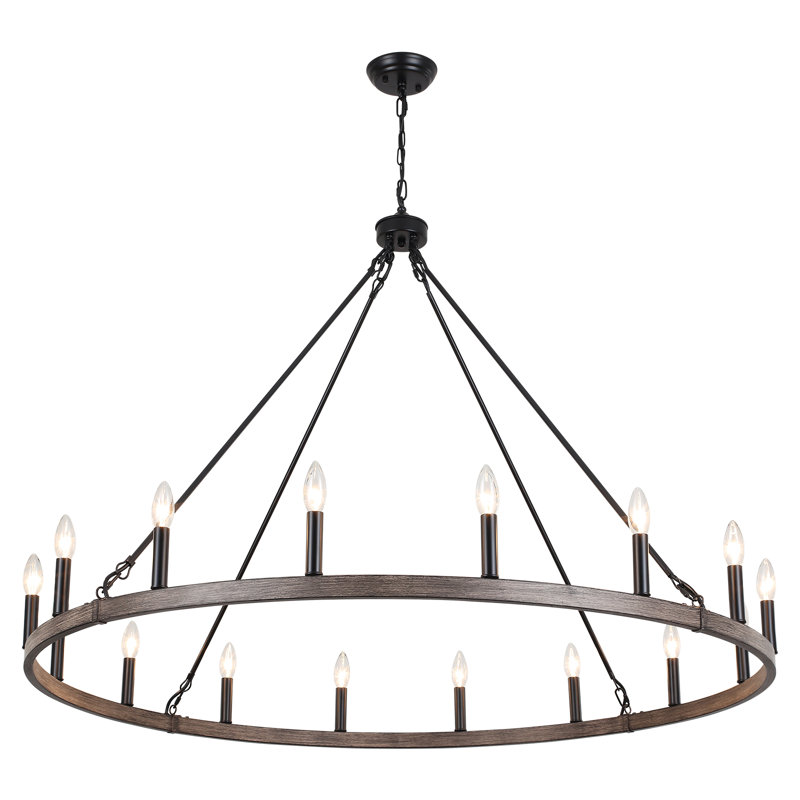 Moomal Candle Style Dimmable Wagon Wheel Chandelier, Brown/Matte Black, 16