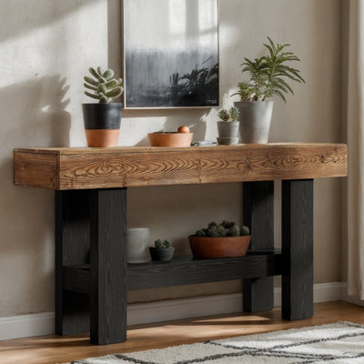 63" Solid Wood Entryway Console Table with Storage Shelf, Narrow Farmhouse Sofa Table