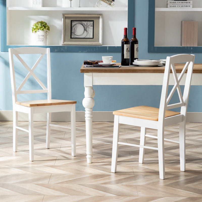 Rustic Classic Wooden Dining Chair Set With Ergonomic Design, Brown/White